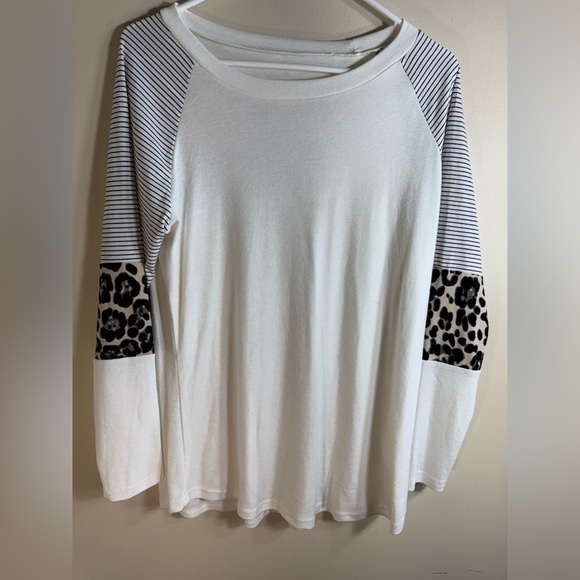 Harhay Women Casual Long Sleeve Crew Neck Trendy Leopard Color Block Top Sz Med - Picture 4 of 8